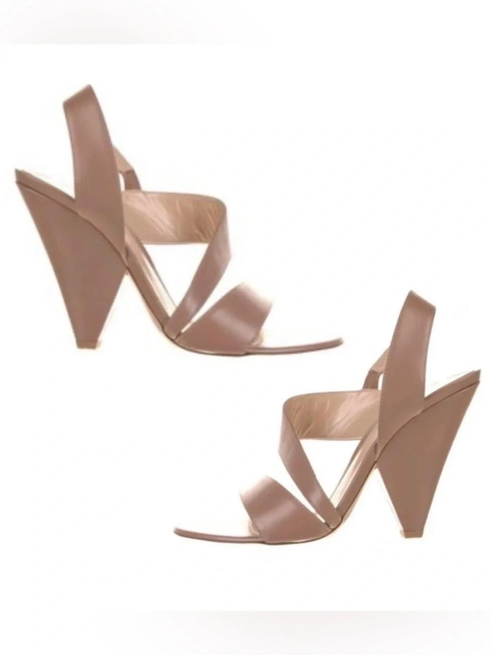 GIANVITO ROSSI Viola Vitello Praline Triangle Heel Leather Slingback Sandal NEW